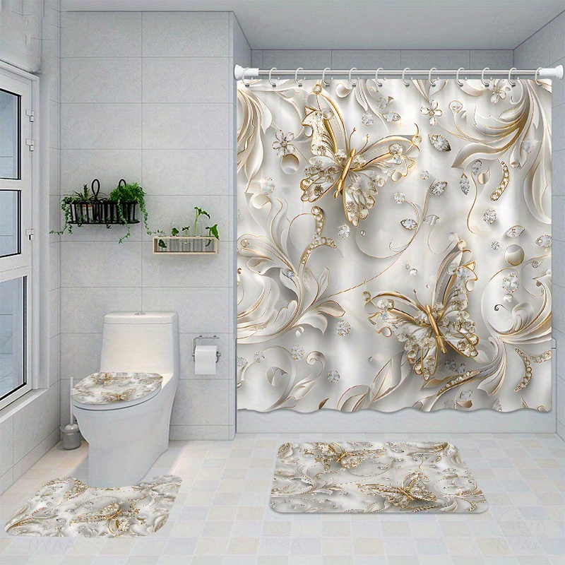 4pcs Elegant Butterfly Shower  - Bamboo Bath Mat review and price