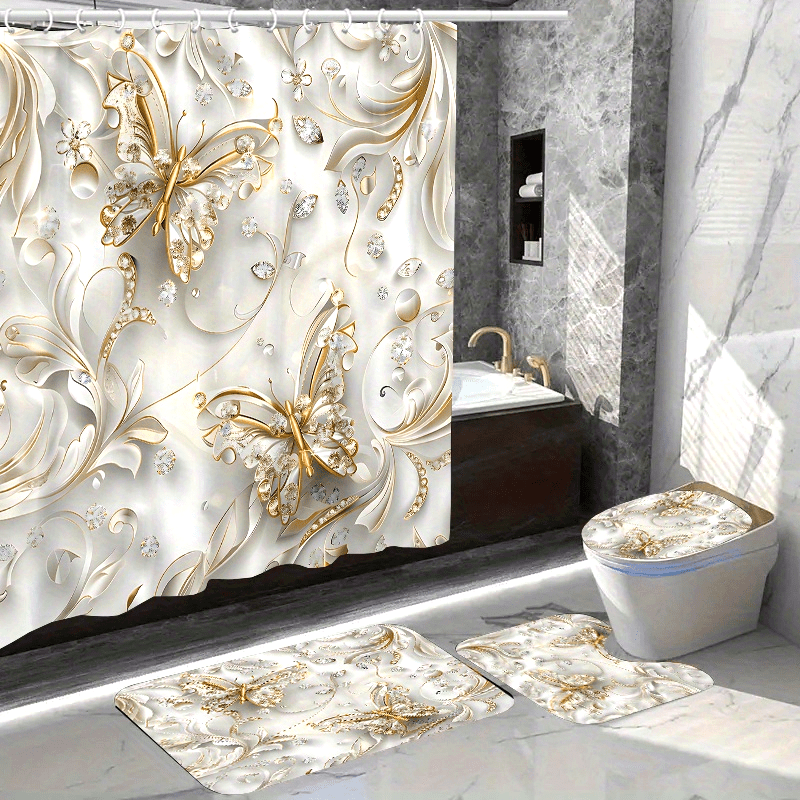 4pcs Elegant Butterfly Shower  - Bamboo Bath Mat review and price