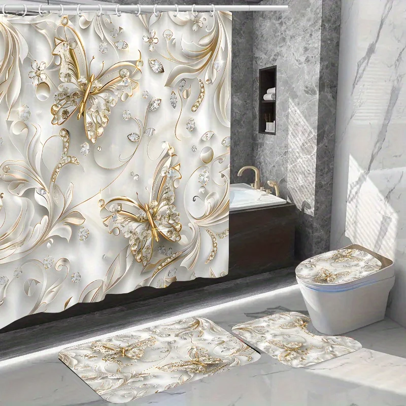 4pcs Elegant Butterfly Shower  - Bamboo Bath Mat review and price