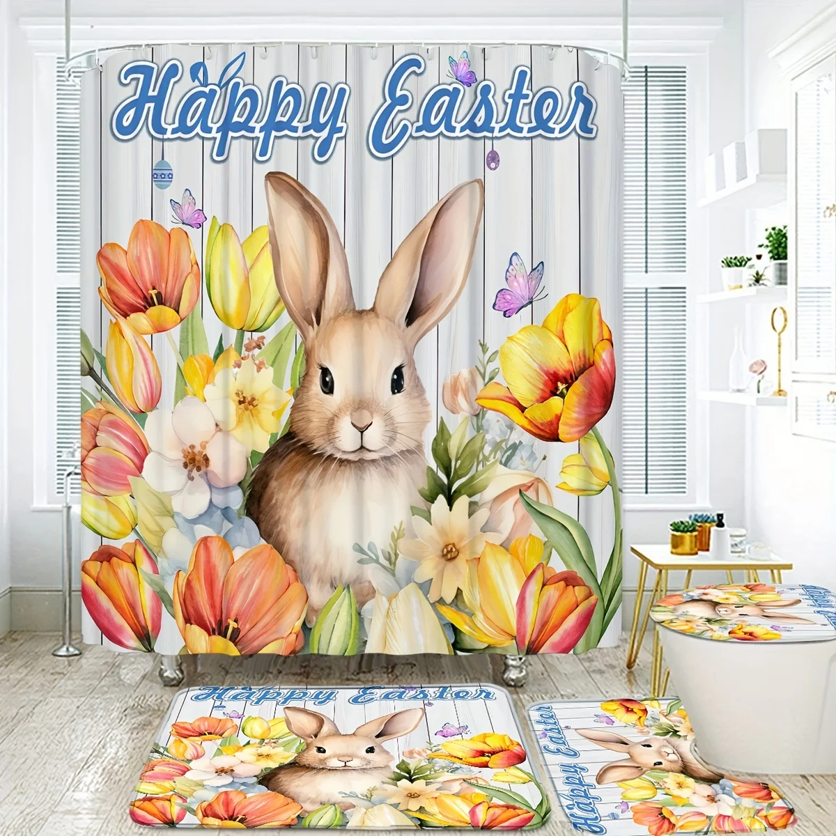 4pcs Cute Rabbit Easter Patter - Bamboo Bath Mat review and price