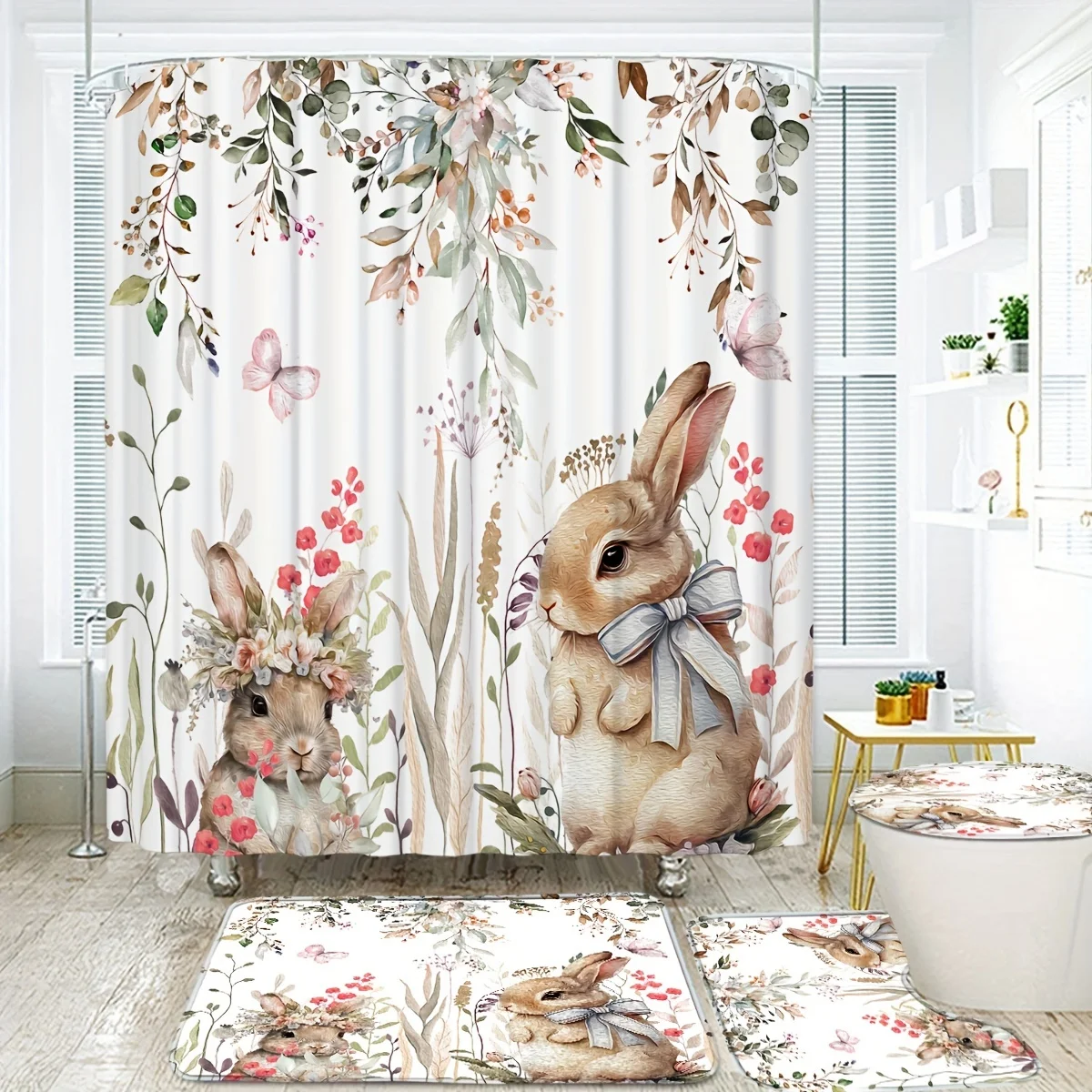 4pcs Cute Rabbit Easter Patter - Bamboo Bath Mat review and price