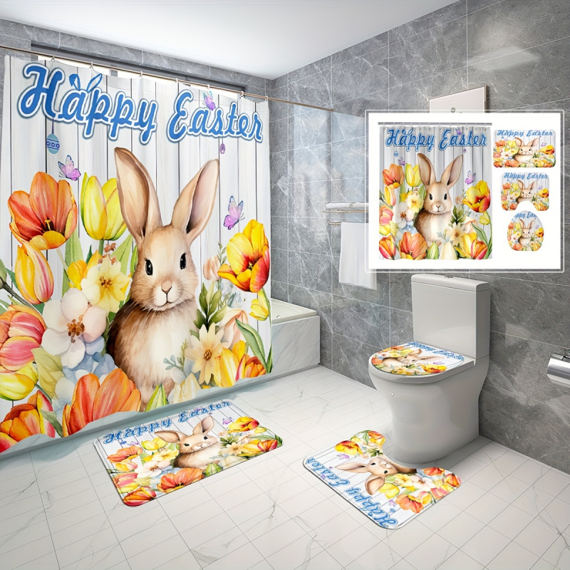 4pcs Cute Rabbit Easter Patter - Bamboo Bath Mat review and price